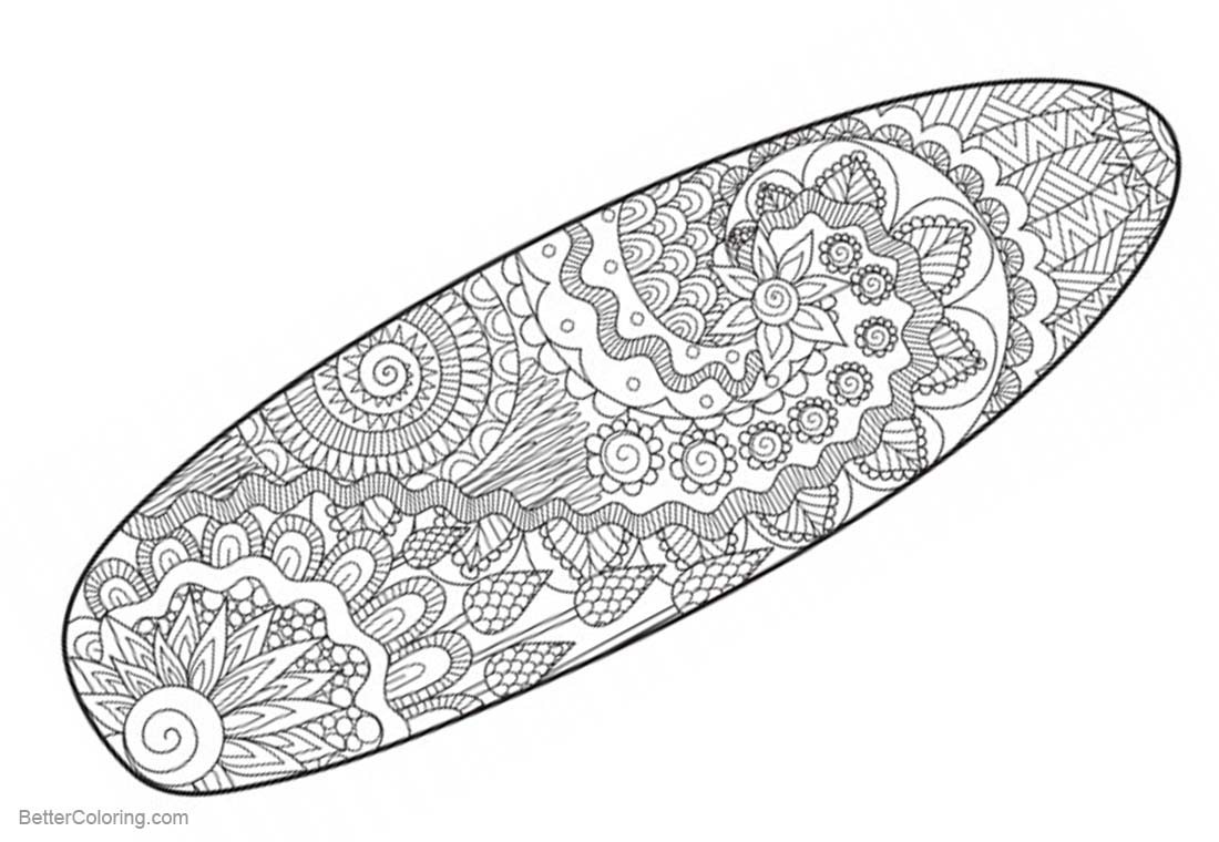 Surfboard Coloring Pages with Pattern printable for free