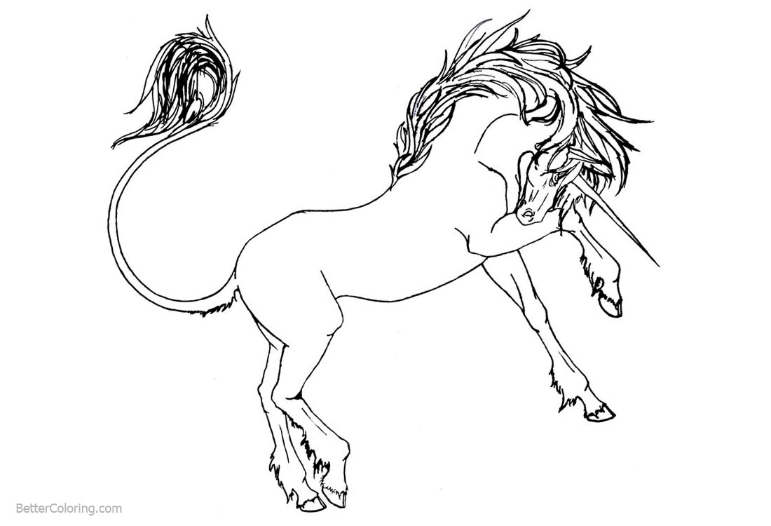 Unicorn Coloring Pages Hand Sketch printable for free