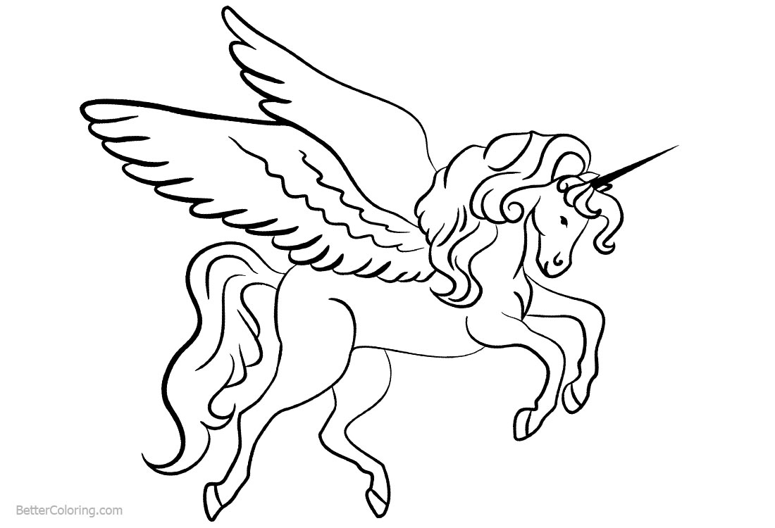 Unicorn Coloring Pages with Wings - Free Printable Coloring Pages