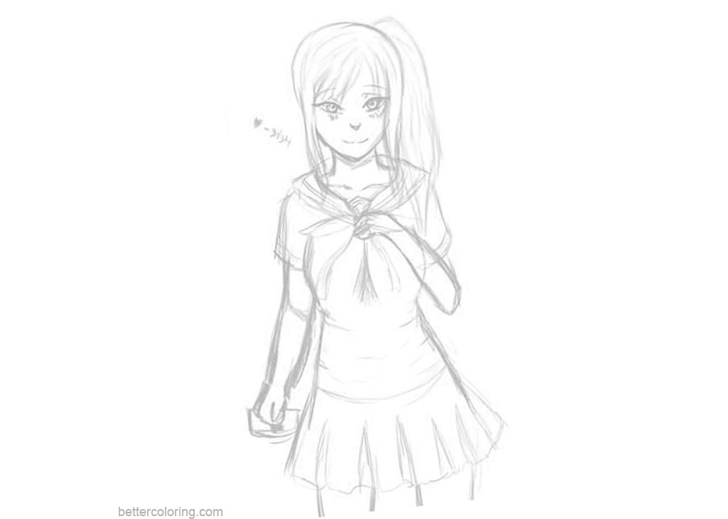 Free Yandere Simulator Coloring Pages Sketch by anthirules printable