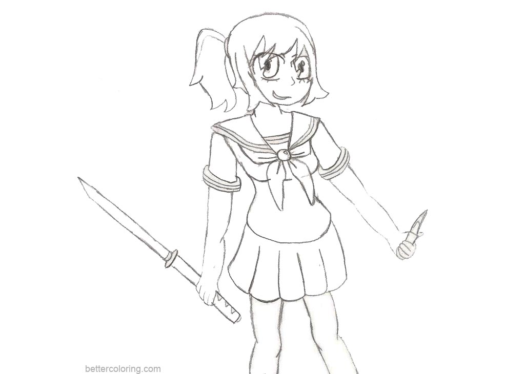 Free Yandere Simulator Coloring Pages by purplelover7 printable
