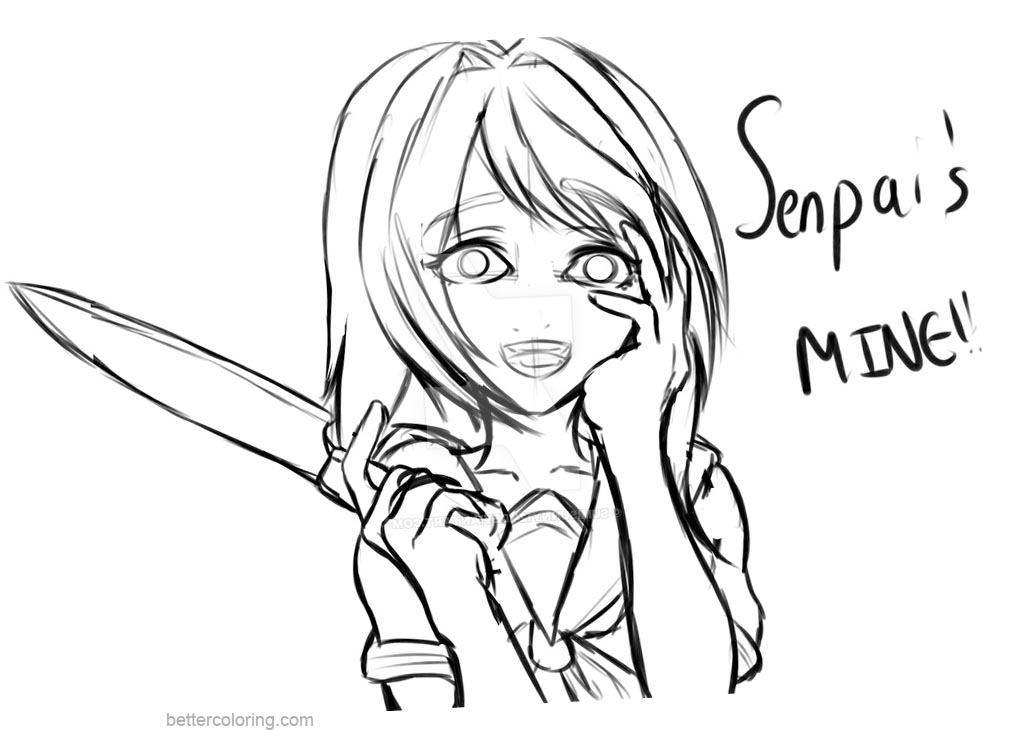Free Yandere Simulator Coloring Pages by sumisunny124 printable