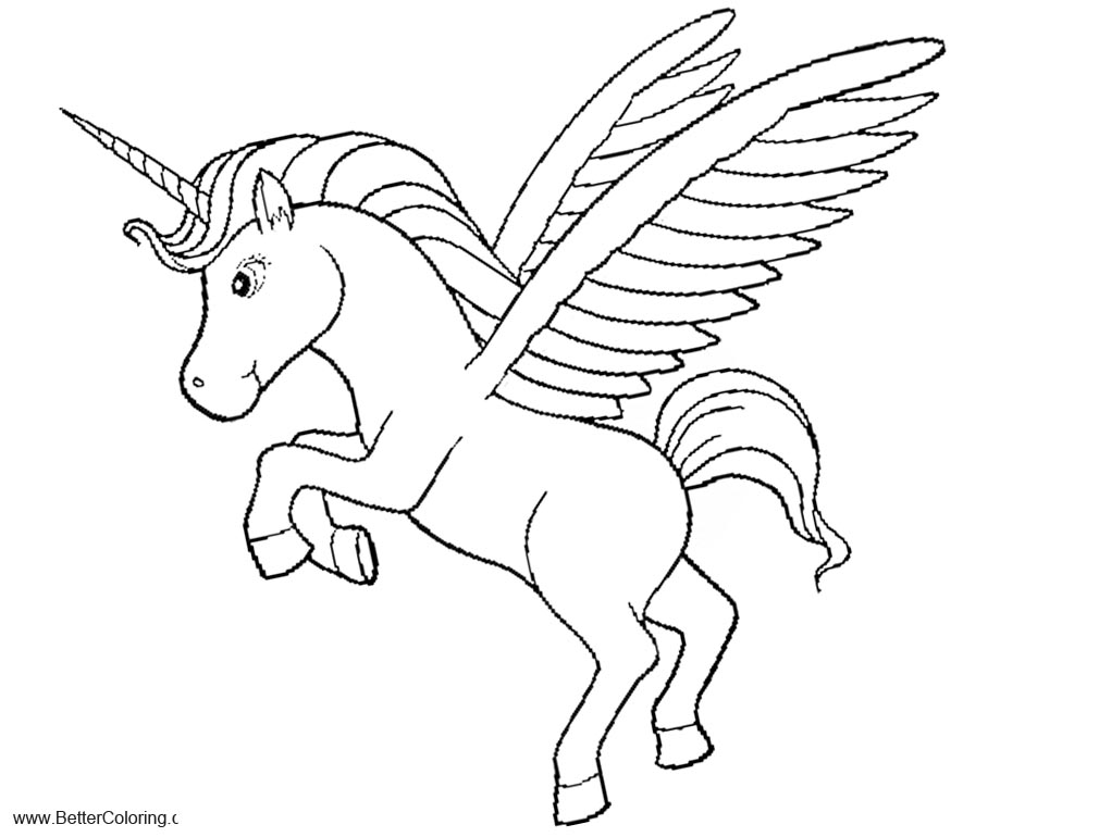 Alicorn Coloring Pages with Wings Free Printable Coloring Pages