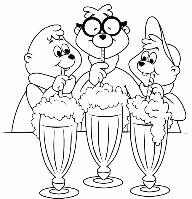 Download Alvin and the Chipmunks Coloring Sheets They Are Drinking - Free Printable Coloring Pages