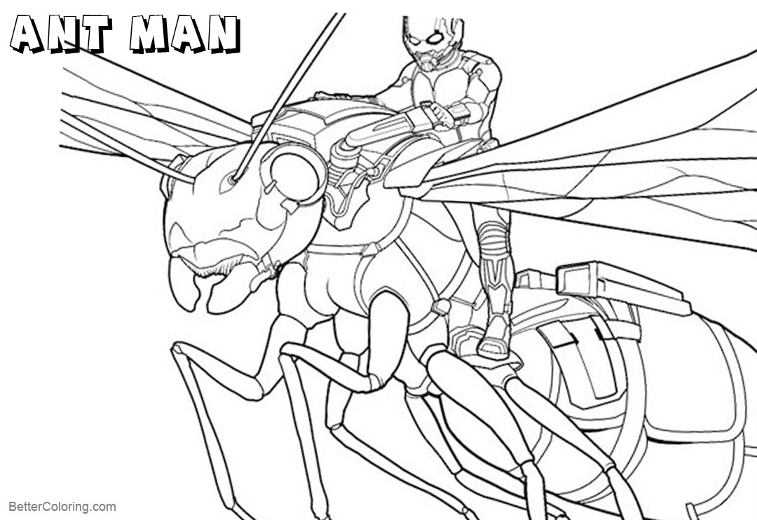 Ant Man Coloring Pages Flying on An Ant - Free Printable Coloring Pages