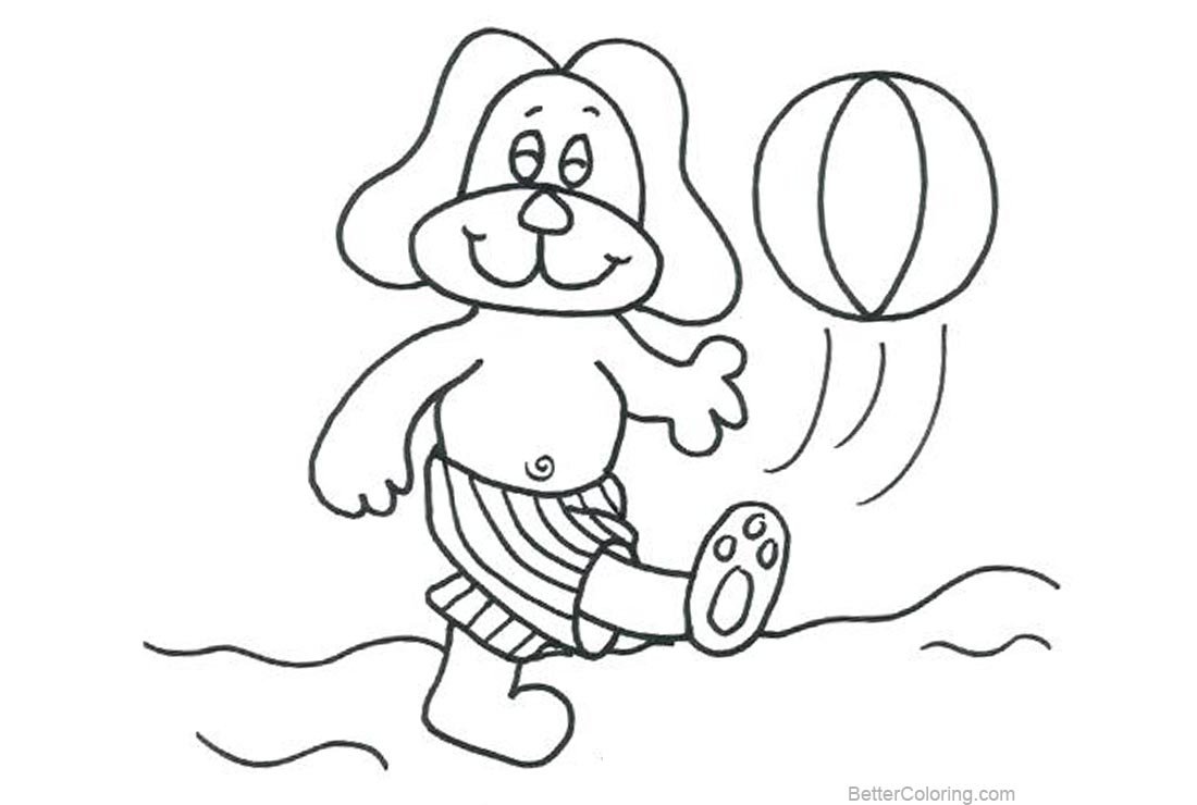 Free Beach Ball Coloring Pages Cartoon Dog printable