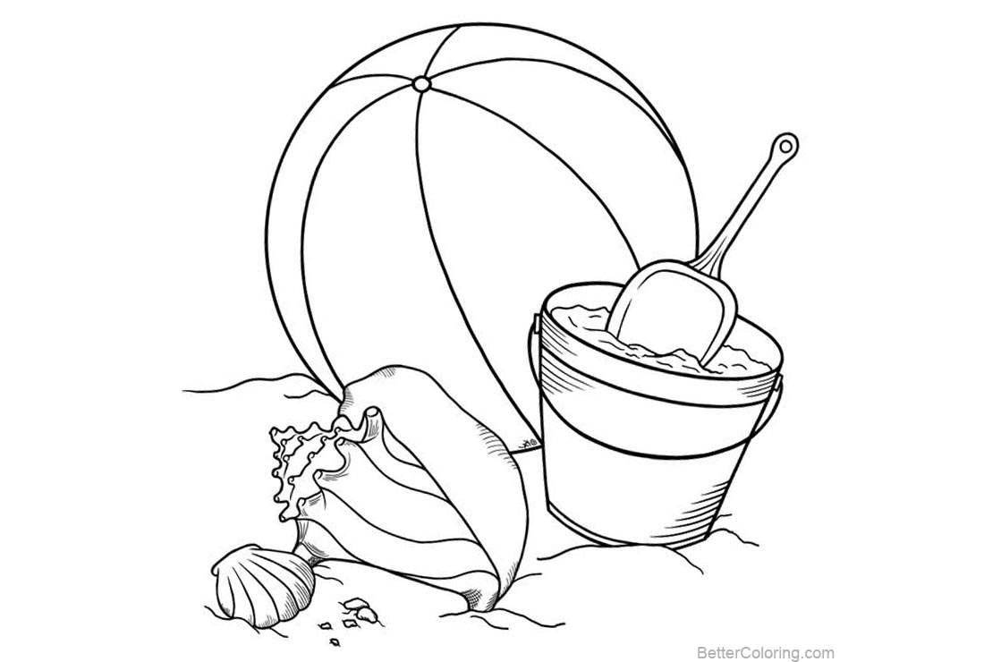 Beach Ball Coloring Pages with Seashell - Free Printable Coloring Pages