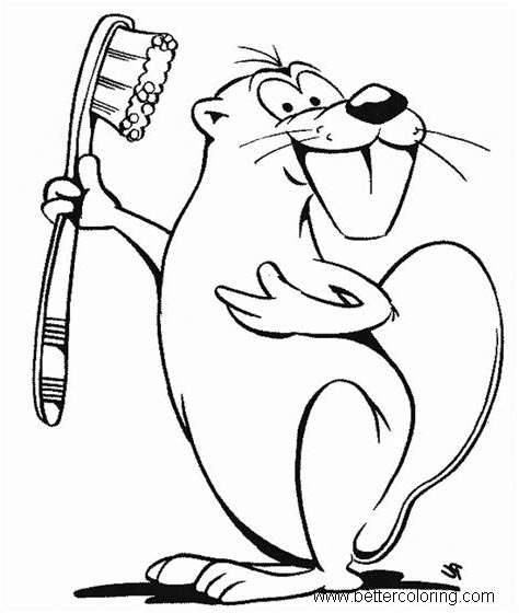 Free Beaver Coloring Pages with Toothbrush printable