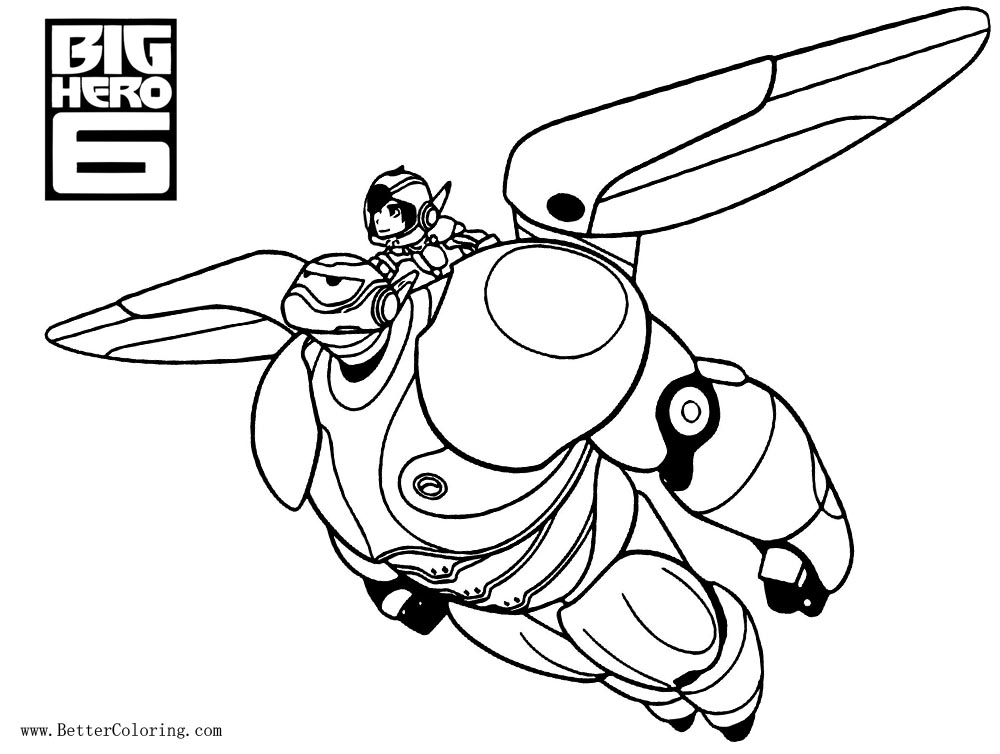 Big Hero 6 Coloring Pages Baymax Flying with Hiro - Free Printable