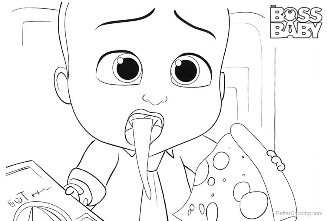 Free Boss Baby Coloring Pages Eating Pizza printable
