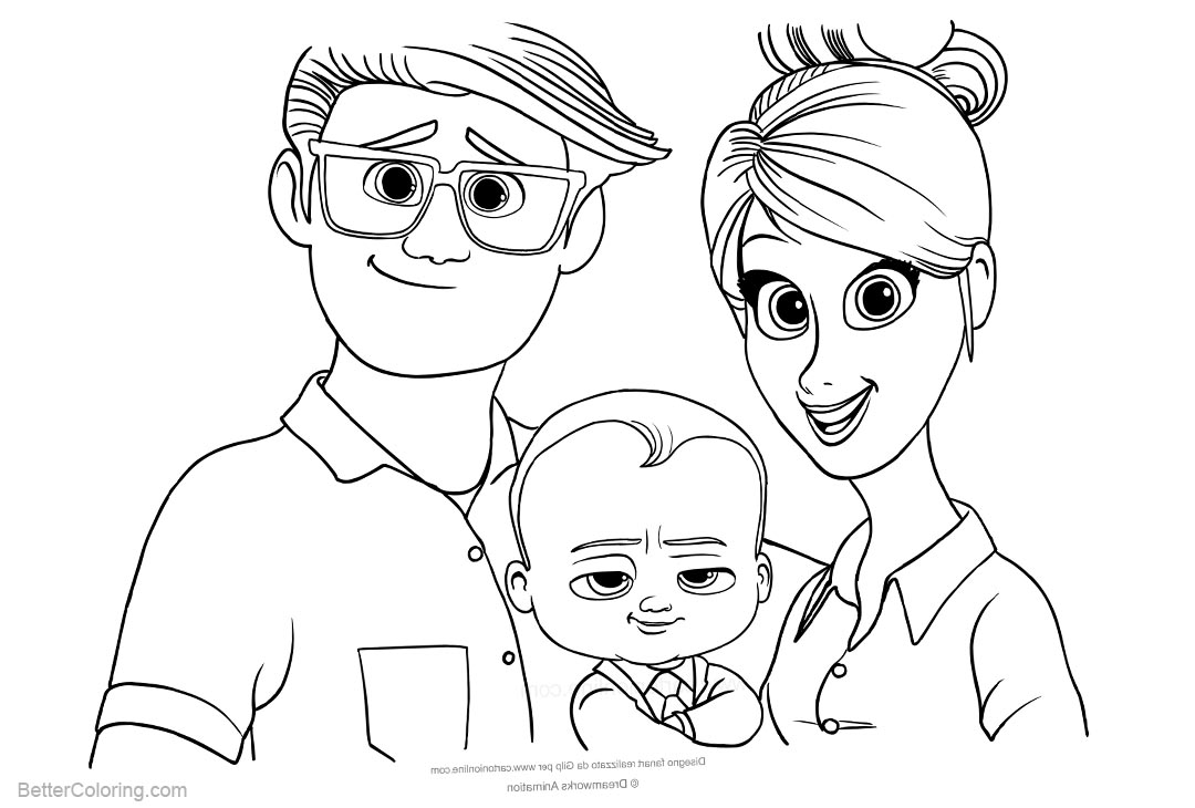 Boss Baby Coloring Pages with Parents - Free Printable Coloring Pages