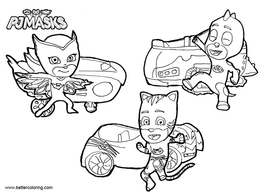 Catboy Coloring Pages PJ Masks with Vehicles - Free Printable Coloring