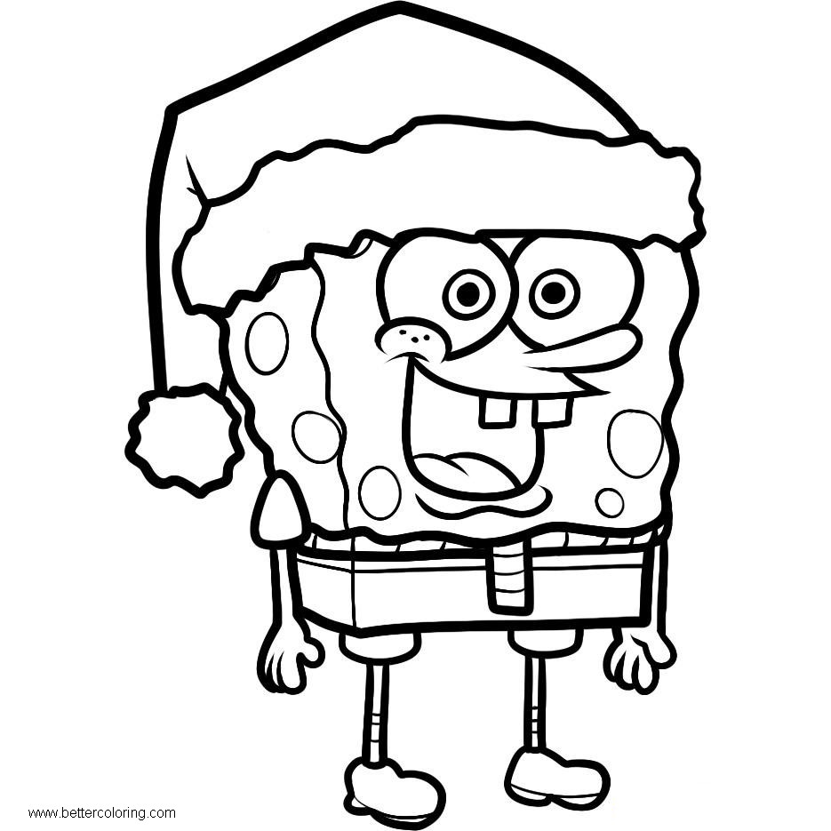 Christmas Coloring Pages Sponge Bob In Christmas Hat Free Printable