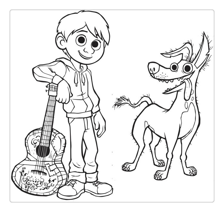 Free Coco Coloring Pages with Pet Dante printable