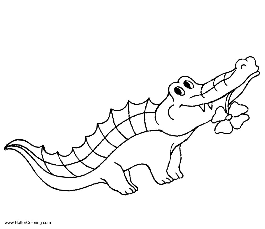 Free Crocodiles Coloring Pages with Four Leaves Clover printable