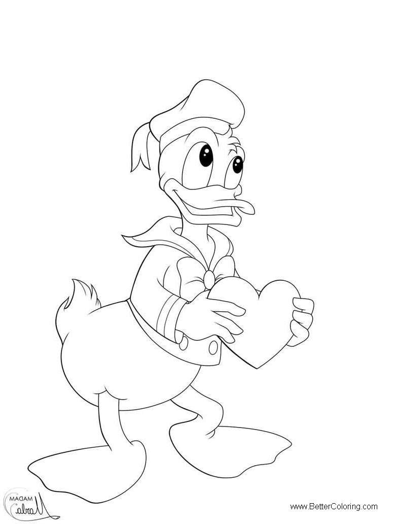 Free Donald Duck Coloring Pages Valentine Lineart by madam marla printable