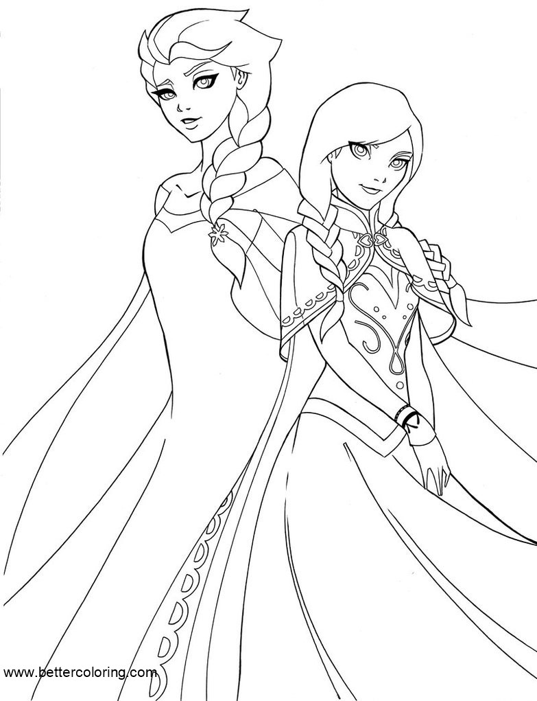 Free Elsa and Anna Coloring Pages by Shakav088 printable