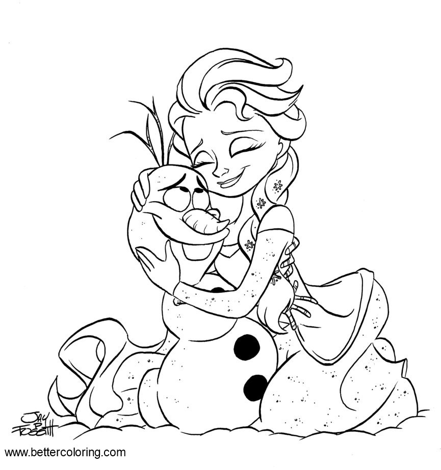 Free Frozen Princess Elsa Coloring Pages Chibi Elsa with Olaf printable