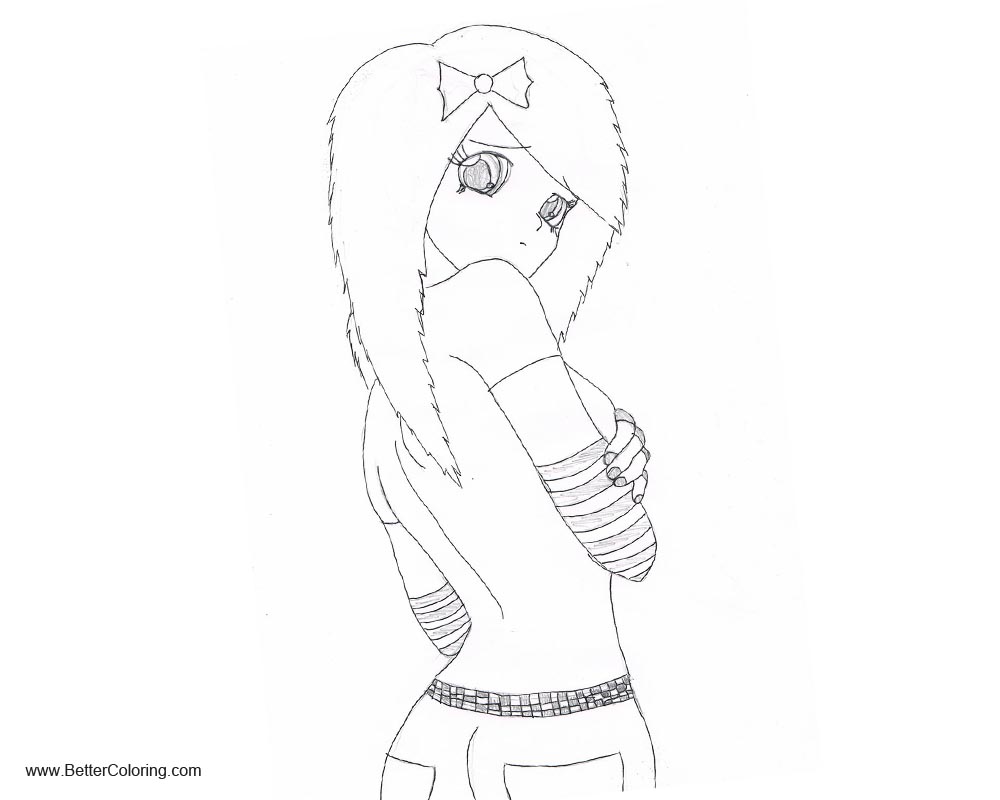 Free Girly Coloring Pages Anime emo girl by SannyVampire printable