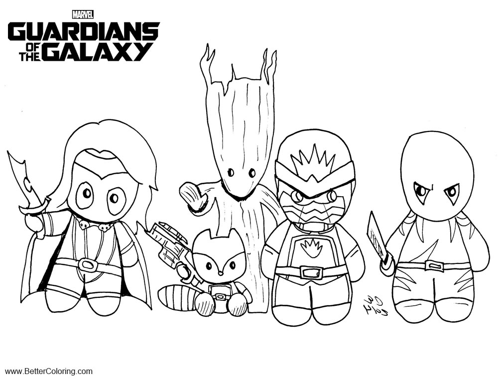 Free Guardians of the Galaxy Coloring Pages Cartoon Chibi Characters printable