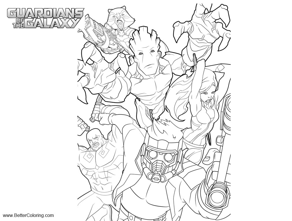 Free Guardians of the Galaxy Coloring Pages Line Art printable