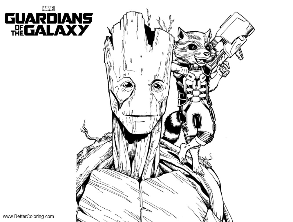 Free Guardians of the Galaxy Rocket and Groot Coloring Pages printable