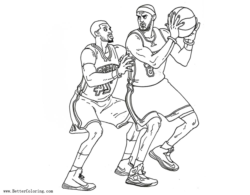 Free Lebron James Coloring Pages VS Paul George printable. 