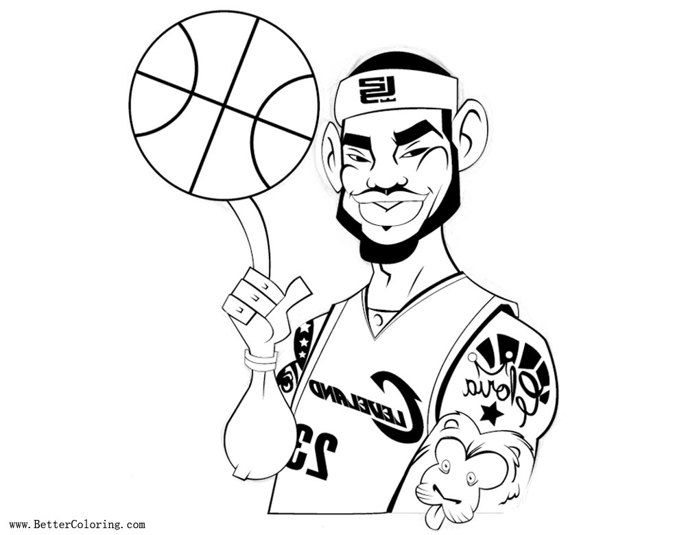 Lebron James Coloring Pages with Basketball Cartoon