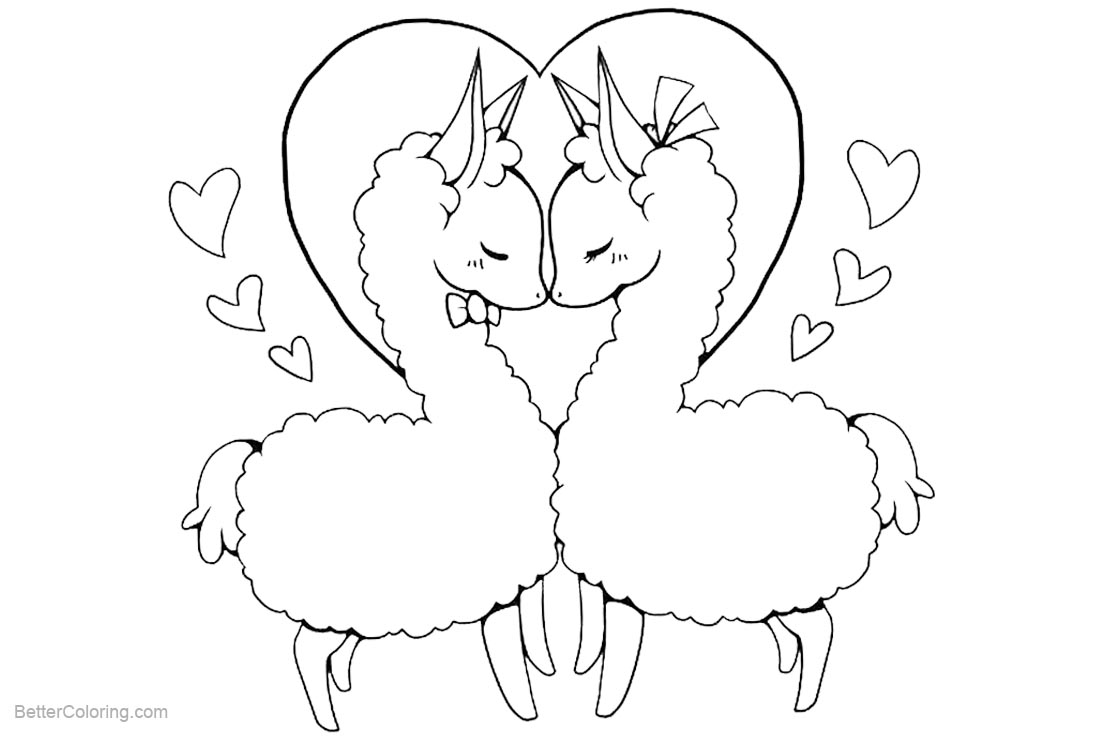 Free Llama Coloring Pages Love Heart printable