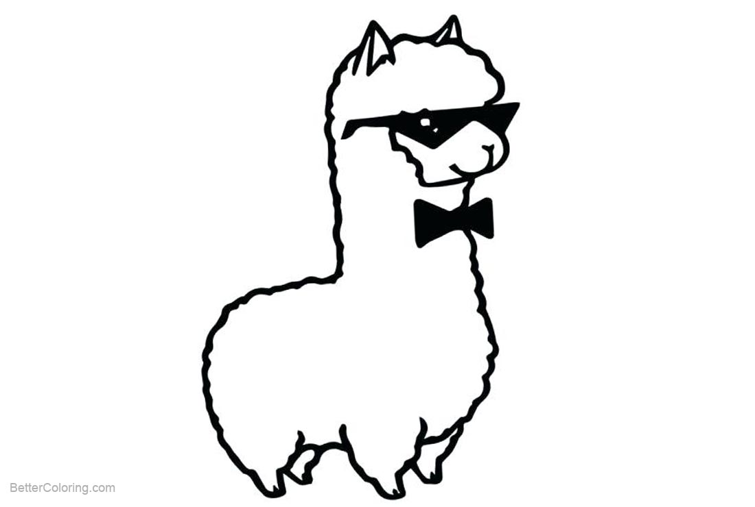 Llama Coloring Pages with Glasses - Free Printable Coloring Pages