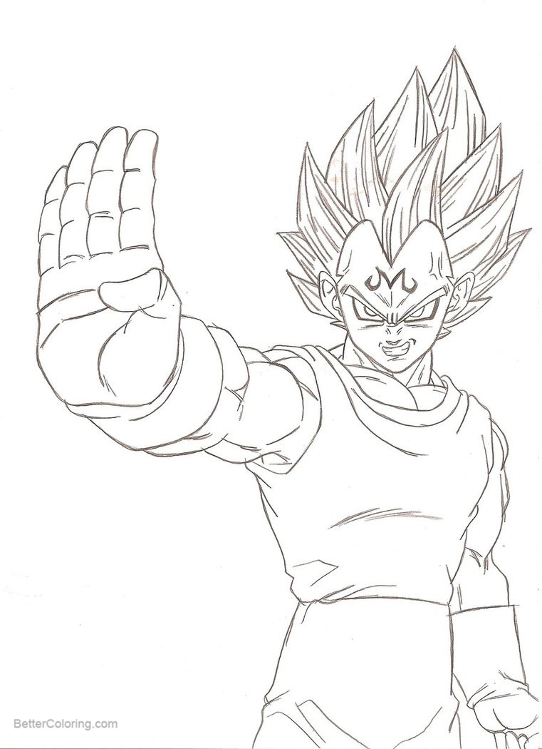 Free Majin Vegeta Coloring Pages lineart by kingvegito printable. 