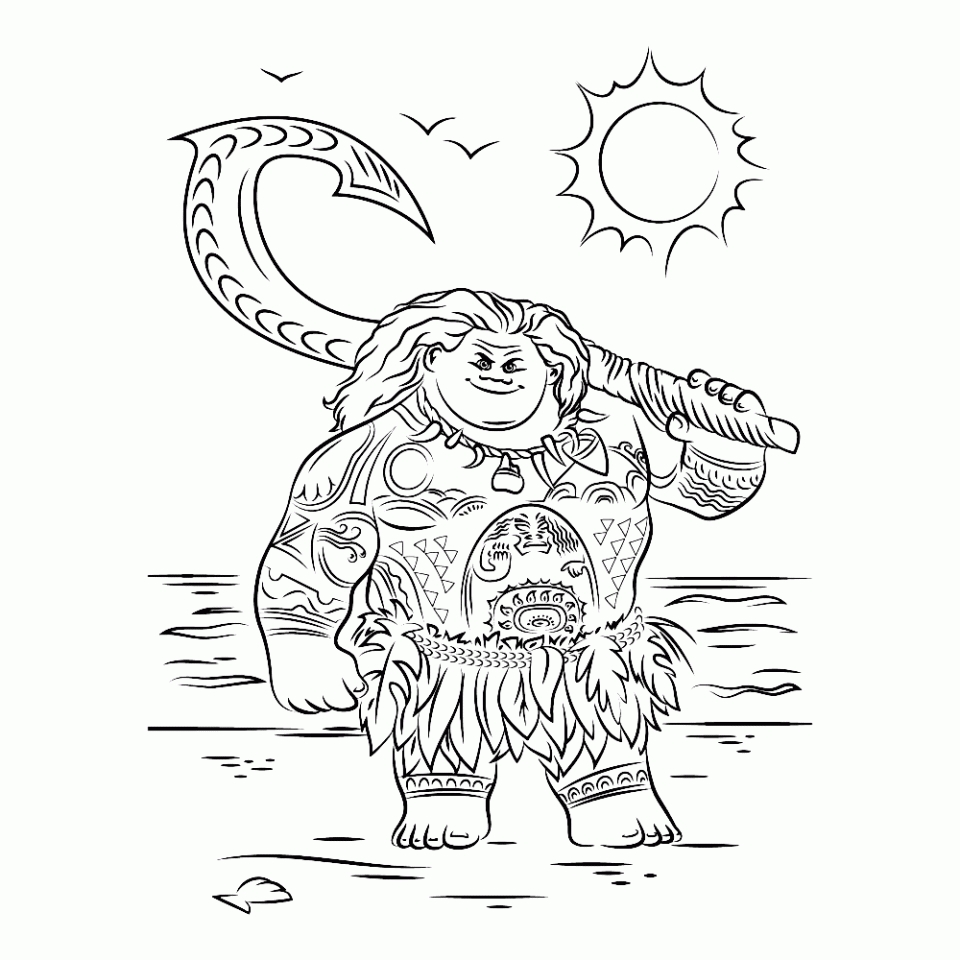 Free Maui from Moana Coloring Pages printable