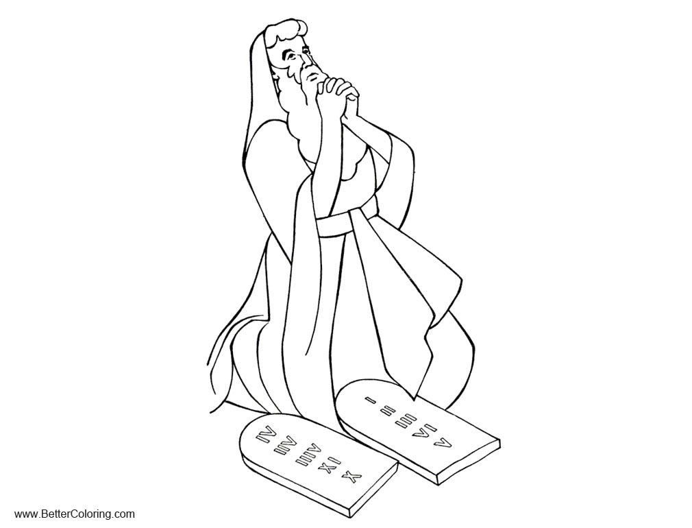 Free Moses Pray with Ten Commandments Coloring Pages printable
