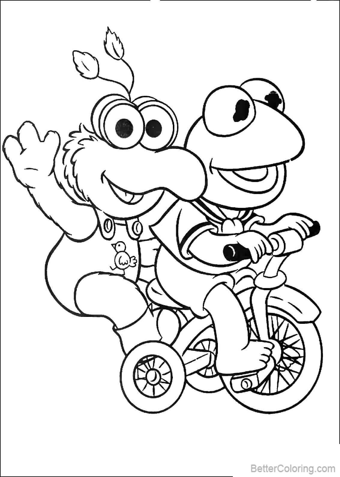 Free Muppet Babies Coloring Pages Kermit and Gonzo Cycling printable