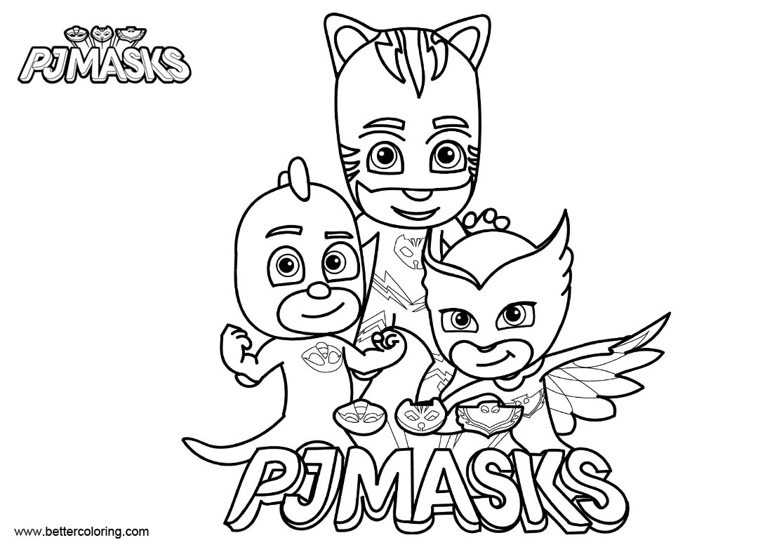 Download PJ Mask Characters Coloring Pages Clipart Black and White - Free Printable Coloring Pages