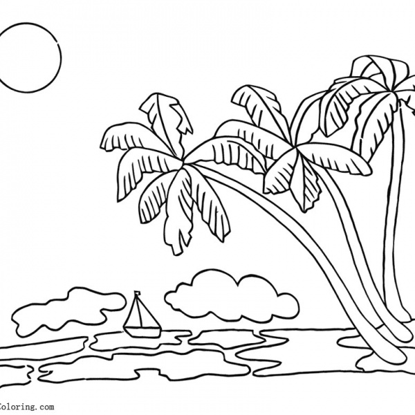 Palm Tree Coloring Pages with Sunset - Free Printable Coloring Pages