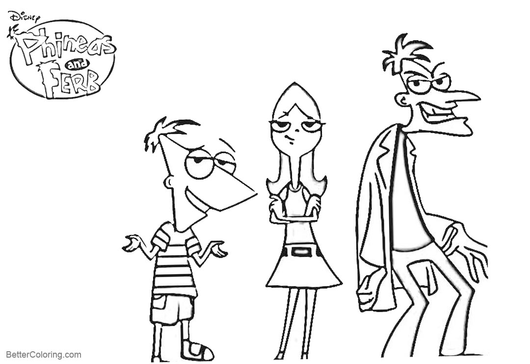 Free Phineas and Ferb Coloring Pages Line Drawing printable