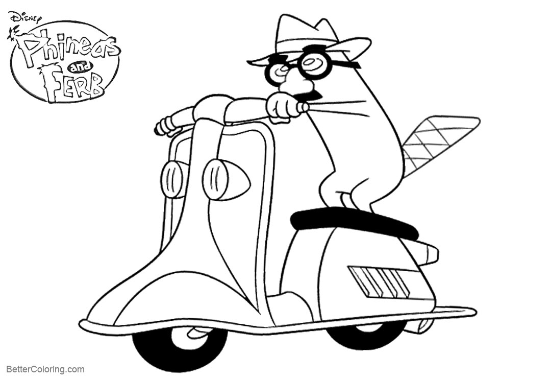 Free Phineas and Ferb Coloring Pages Riding on the Road printable