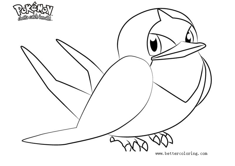 Free Pokemon Coloring Pages Taillow printable