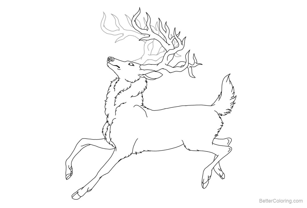 Free Reindeer Coloring Pages Stag Lineart Redone by Rizaharmona printable