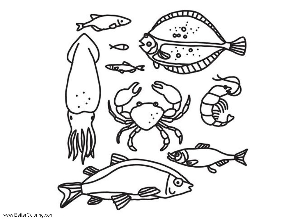 Free Sea Life Under The Sea Coloring Pages Sea Food printable