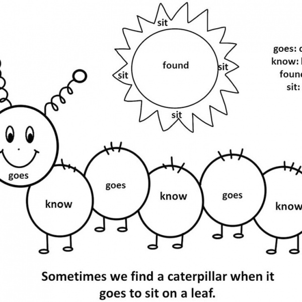 Free Printable Sight Word Coloring - Sight Word Coloring Pages Caterpillar And Sun 600x600 