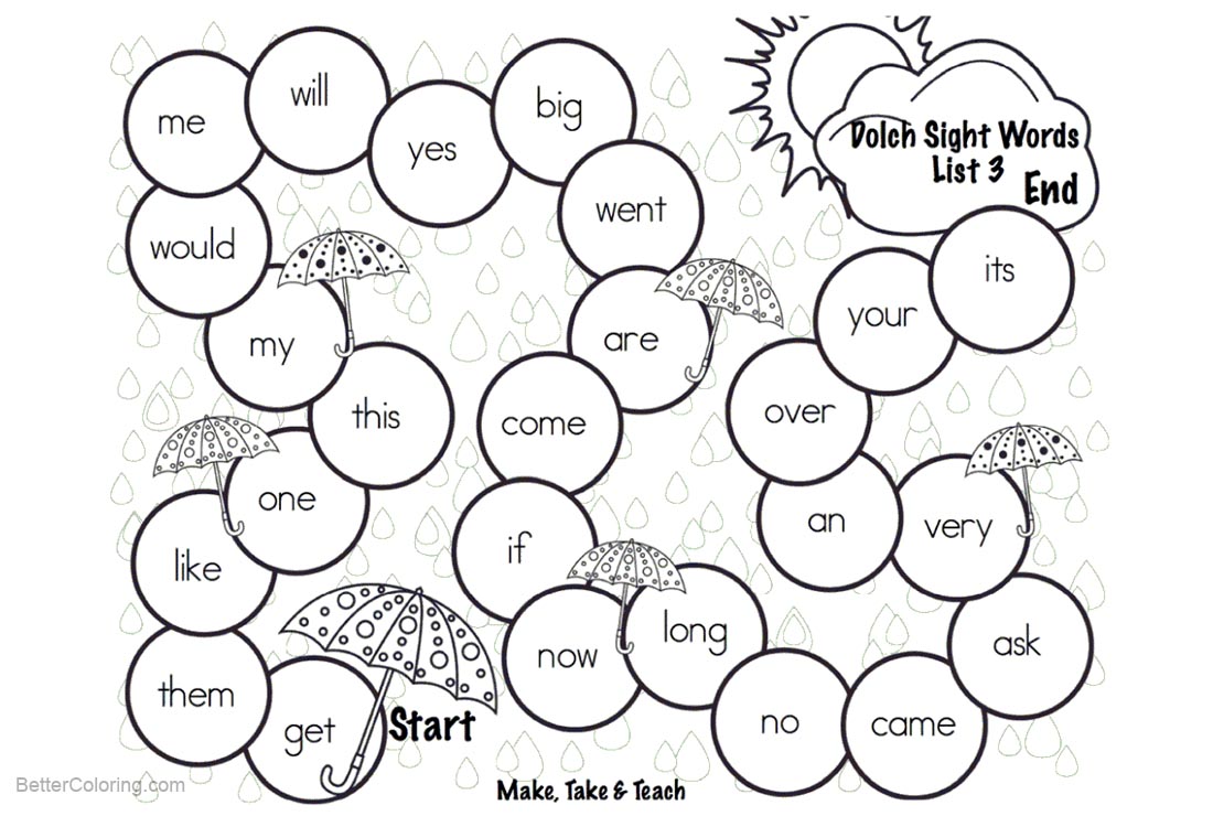 Free Sight Word Coloring Pages Rain Drops printable
