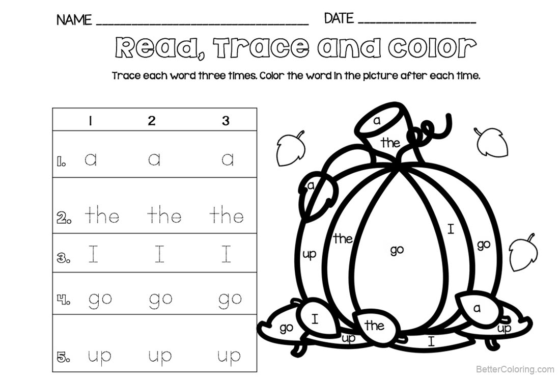 Sight Word Coloring Pages Read Trace and Color - Free ...