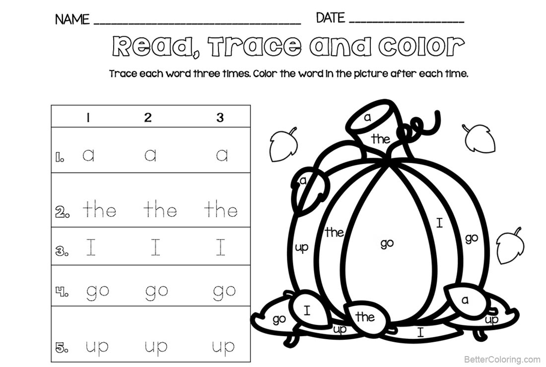 Sight Word Coloring Pages Read Trace And Color Free Printable