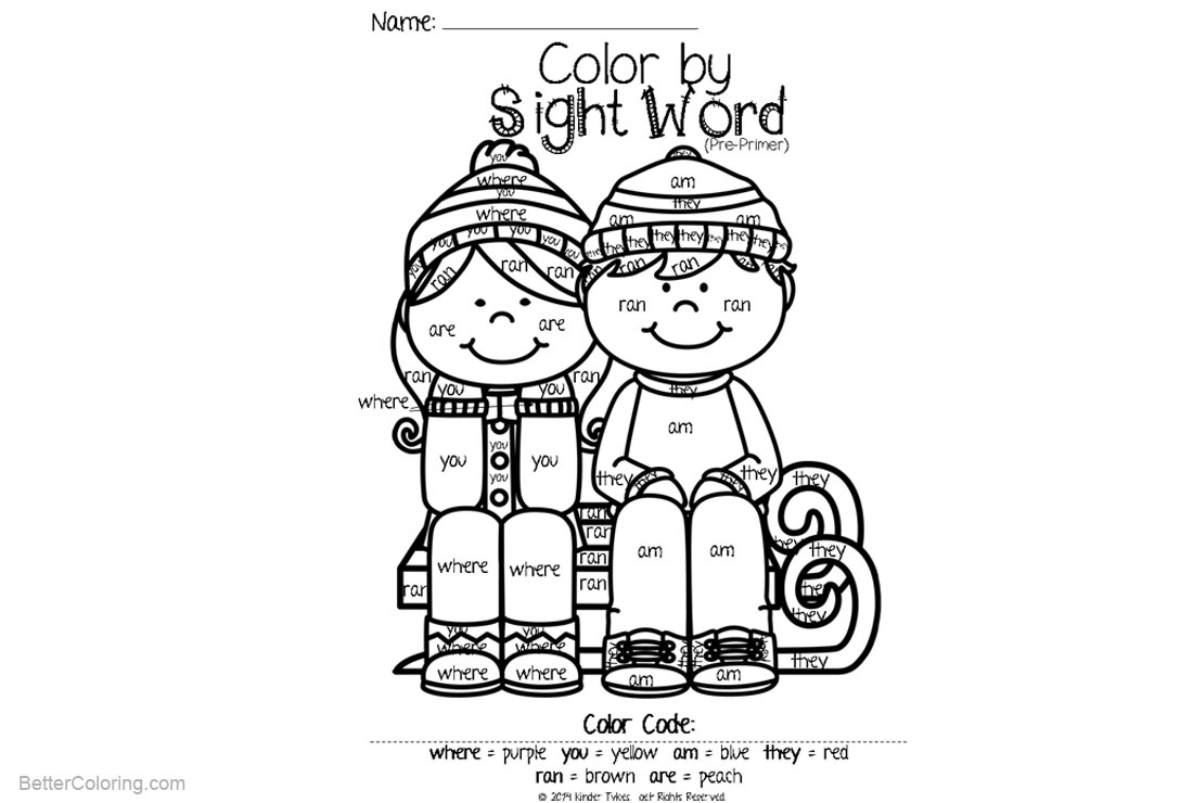 Free Sight Word Coloring Pages for Primary School Kids Winter printable