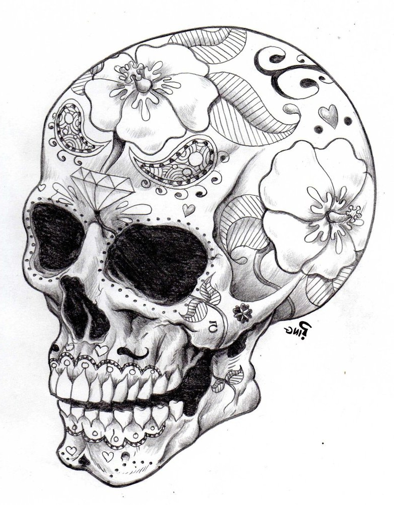Free Sugar Skull Tattoo Coloring Pages Side View printable