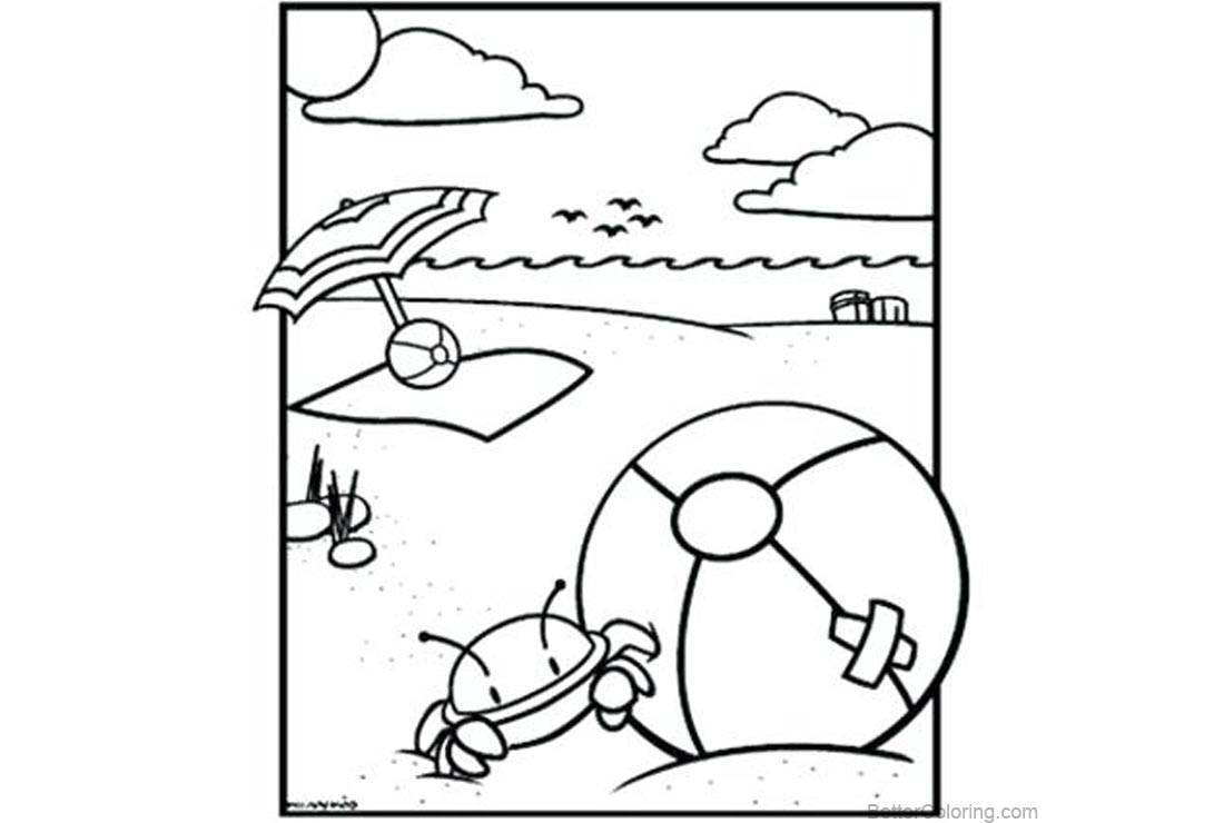 Free Summer Beach Ball Coloring Pages with Crab printable