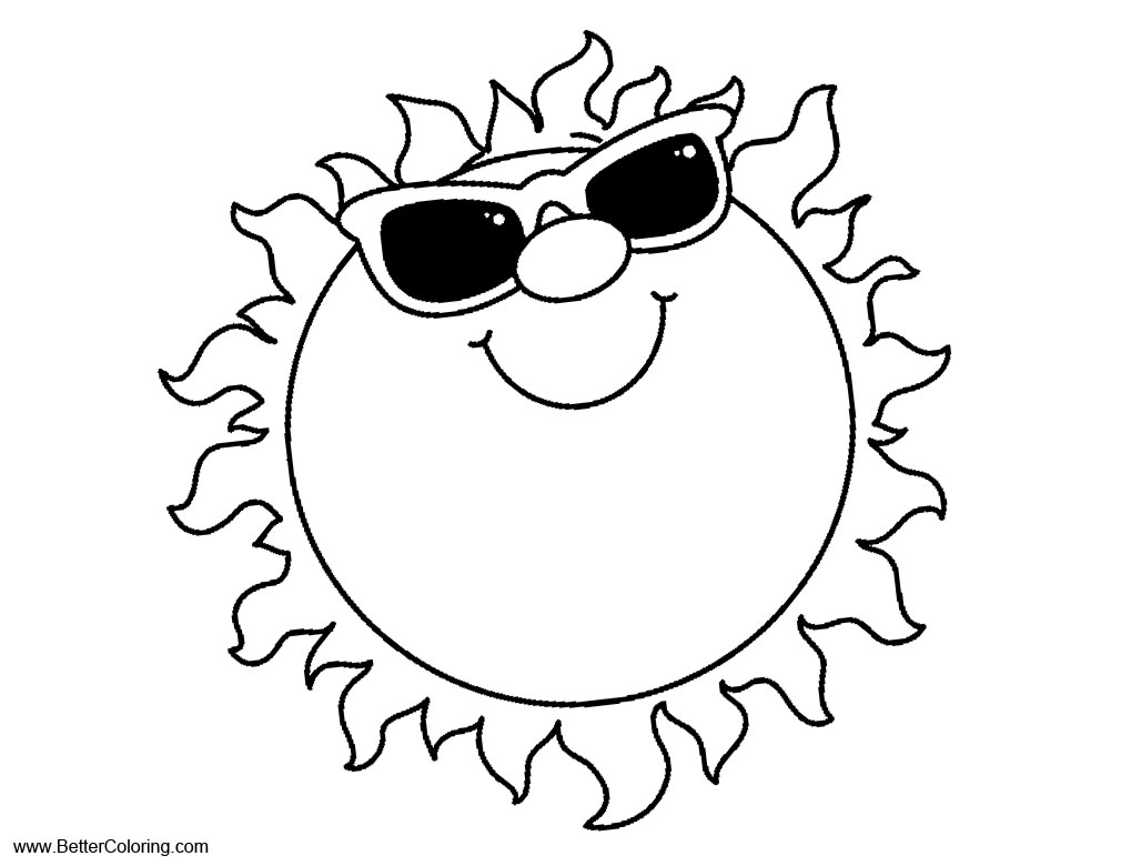 Free Summer Fun Coloring Pages Sun with Sunglasses printable