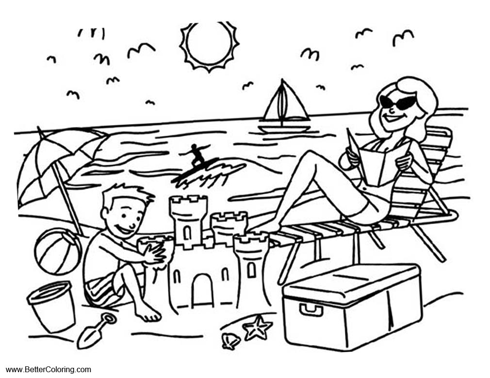 Free Summer Fun Coloring Pages Vacation on Beach printable